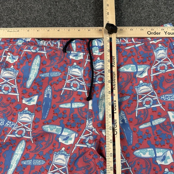 Vineyard Vines Mens SouthBeach Shorts Swimsuit 36X6 Red Blue Surfer Beach Pocket - Picture 5 of 8